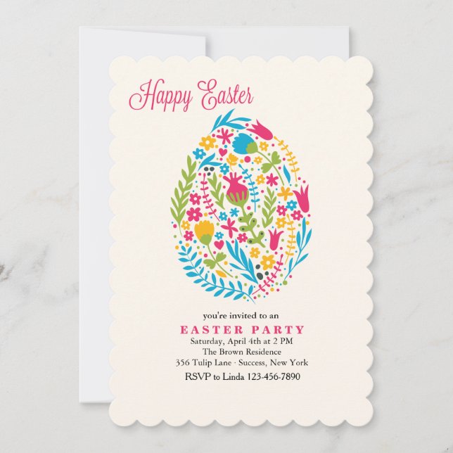 Easter Floral Egg Invitation (Front)