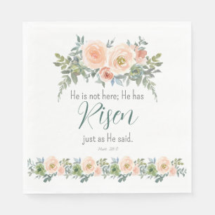 Easter Floral He has Risen Scripture Watercolor Napkin