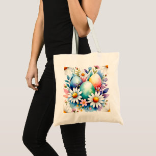 Easter floral pattern tote bag