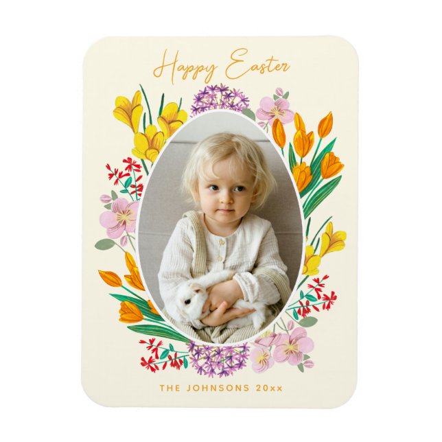 Easter floral photo holiday card magnet (Vertical)