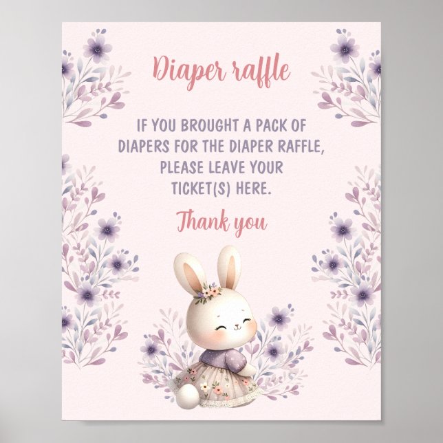 Easter Floral Pink Baby Shower Diaper Raffle Sign (Front)