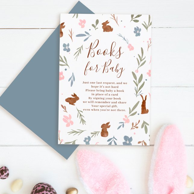 Easter floral rabbit baby shower bring a book enclosure card (Creator Uploaded)