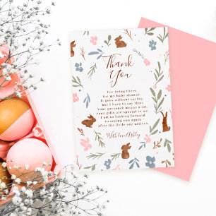 Easter floral rabbit little bunny baby shower thank you card
