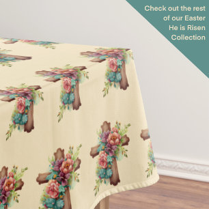 Easter Floral Watercolor Cross Pattern Tablecloth