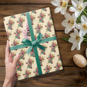 Easter Floral Watercolor Cross Wrapping Paper