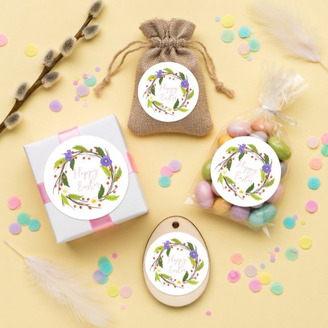 Easter Floral Wreath Classic Round Sticker (Creator Uploaded)
