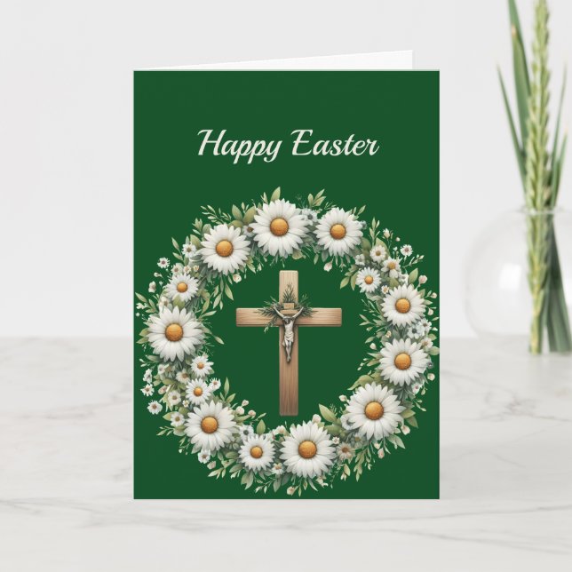 Easter Floral Wreath Cross Illustration Holiday Card (Front)