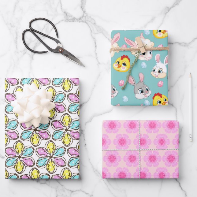 Easter Florals And Animals Wrapping Paper Sheet (Front)