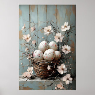 Easter Flower Basket, Spring Print, Vintage Easter Poster
