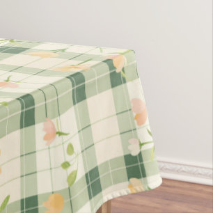 Easter Flower Chequered Plaid Pattern Tablecloth
