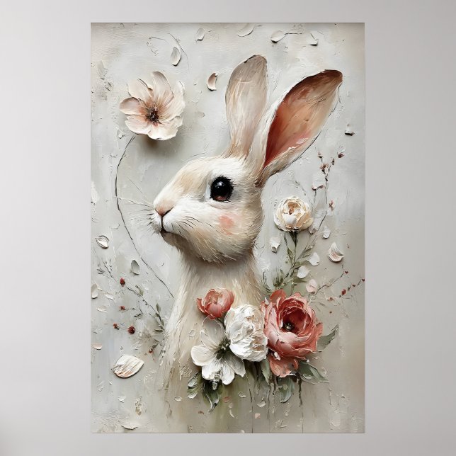 Easter Flower Rabbit Print, Spring Bunny Poster (Front)
