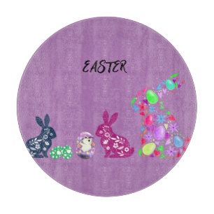 "EASTER" FLOWERED BUNNY'S GLASS CUTTING BOARD