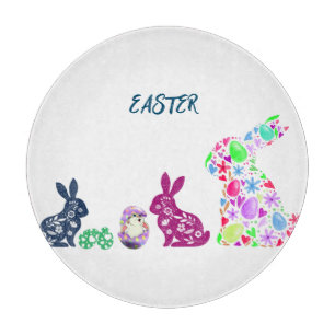 "EASTER" FLOWERED BUNNY'S GLASS CUTTING BOARD