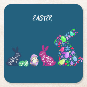 "EASTER" FLOWERED BUNNY'S SQUARE PAPER COASTER