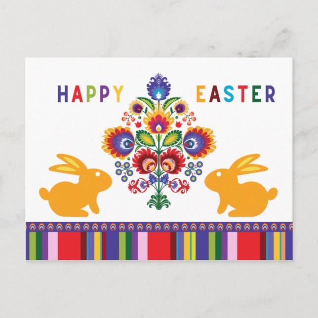 Easter Folklore with 2 bunnies 🐰 Custom Text Postcard (Front)