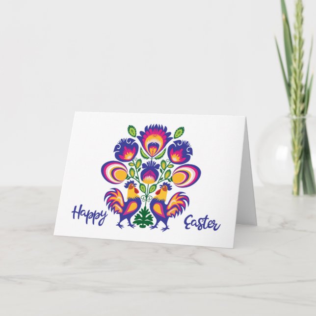 Easter Folklore with 2 Roosters Custom Folded Card (Front)