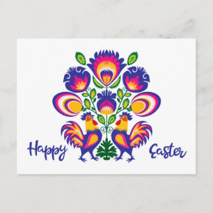 Easter Folklore with 2 Roosters Custom Postcard