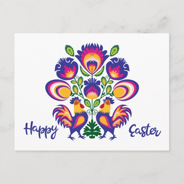 Easter Folklore with 2 Roosters Custom  Postcard (Front)