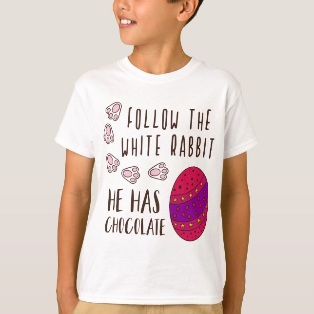 Easter Follow The White Rabbit Funny Humourous Cut T-Shirt (Front)