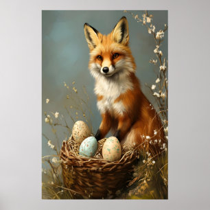 Easter Fox Print, Woodland Nursery, Rustic Spring Poster