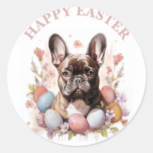 Easter French Bulldog Eggs and Flowers -   Classic Round Sticker