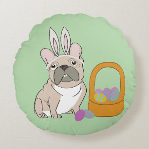 Easter French Bulldog Round Cushion