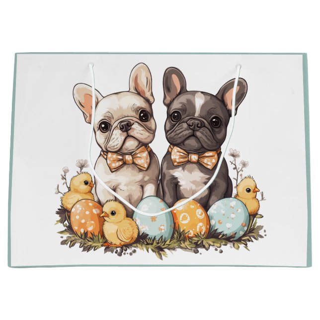 Easter French Bulldogs Large Gift Bag (Front)
