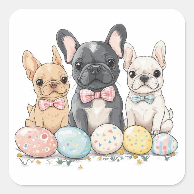 Easter French Bulldogs Square Sticker (Front)