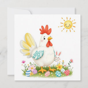 Easter Fun with Chicken and Bunny Holiday Card