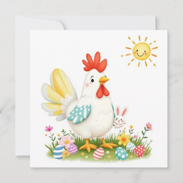 Easter Fun with Chicken and Bunny Holiday Card (Front)
