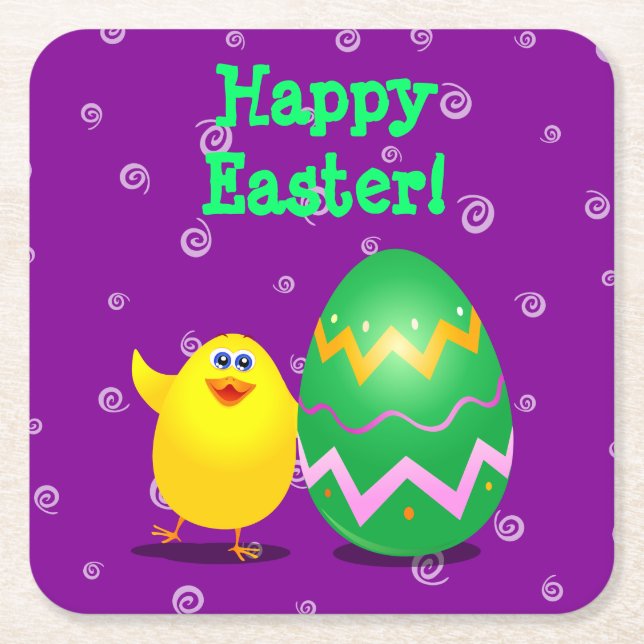 Easter funny chick square paper coaster (Front)