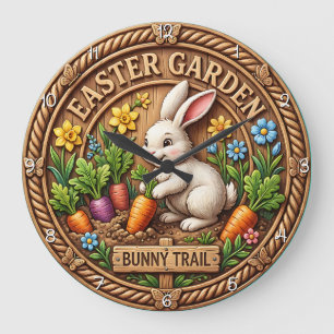 Easter Garden Whimsical Bunny Trail Large Clock