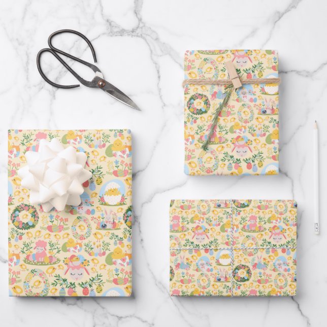 Easter Garden Yellow Spring Wrapping Paper Sheet (Front)