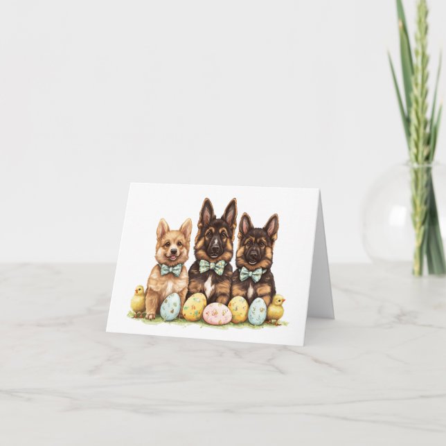 Easter German Shepherd Dogs Holiday Card (Front)
