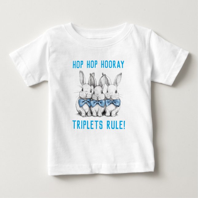 Easter Gift,  Baby Shower, Bunnies, Boys Triplets  T-Shirt (Front)