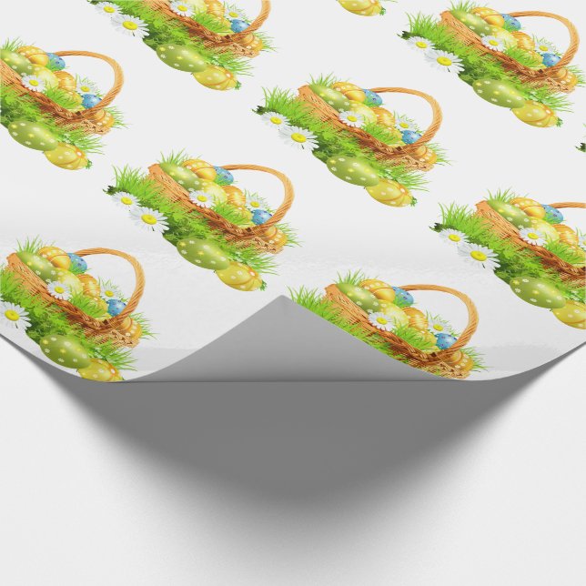 Easter Gift Wrap/Basket with Eggs and Flowers Wrapping Paper (Corner)