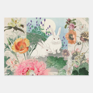 EASTER GIFT WRAPPING SHEETS FLOWERS, AND BUNNIES