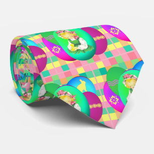 Easter Girl  Easter Chick and Easter Eggs Plaid Tie