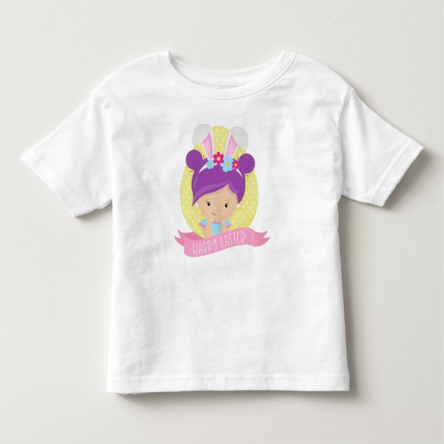 Easter Girl, Easter Egg, Purple Hair, Bunny Ears Toddler T-Shirt (Front)