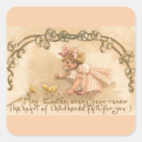 Easter- Girl Pink Dress Chicks - Antique Postcard