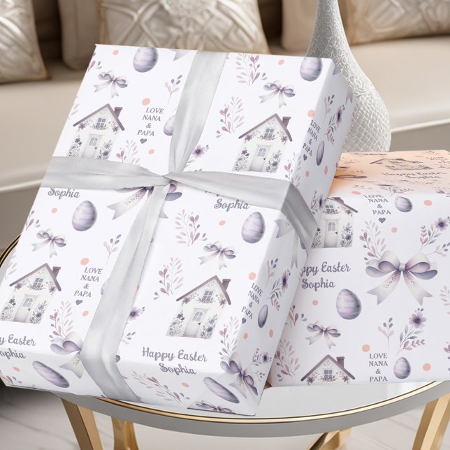 Easter Girl Spring Personalised Name Purple Wrapping Paper (Easter Girl Spring Personalized Name Purple Wrapping Paper)
