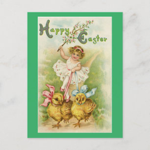  Easter Girl  With Chicks Postcard