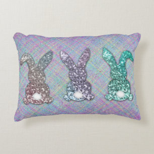 Easter Glitter Pastel Glam Bunnies On Plaid Decorative Cushion