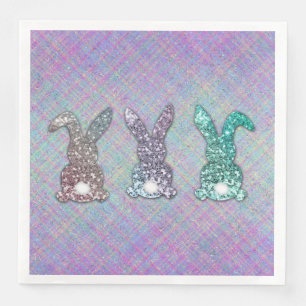 Easter Glitter Pastel Glam Bunnies On Plaid Napkin