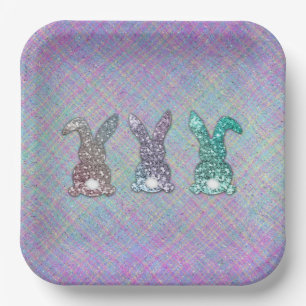 Easter Glitter Pastel Glam Bunnies On Plaid Paper Plate