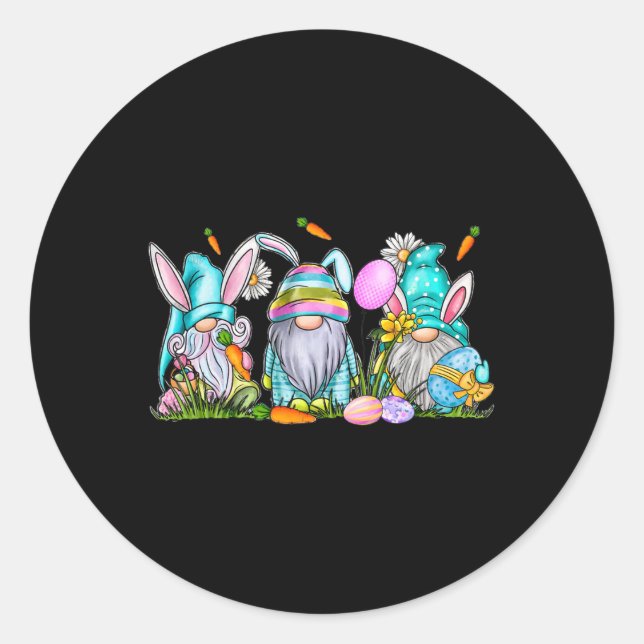 Easter Gnome 3 Cute Gnomes With Easter Eggs Spring Classic Round Sticker (Front)