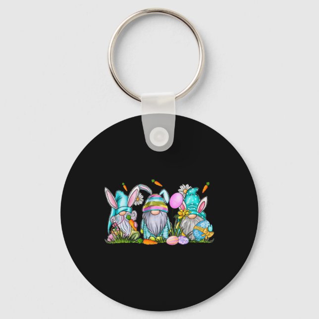 Easter Gnome 3 Cute Gnomes With Easter Eggs Spring Key Ring (Front)
