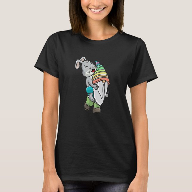 Easter Gnome Bunny Hare Rabbit Dwarf Gnome T-Shirt (Front)