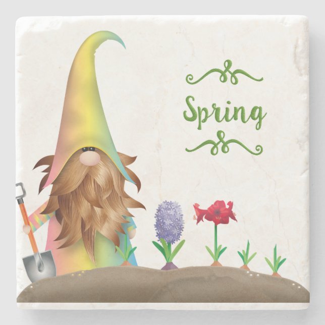 Easter Gnome Garden Decoration Stone Coaster (Front)