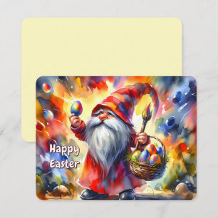 Easter Gnome holding Colourful Egg in Hand - Holiday Card
